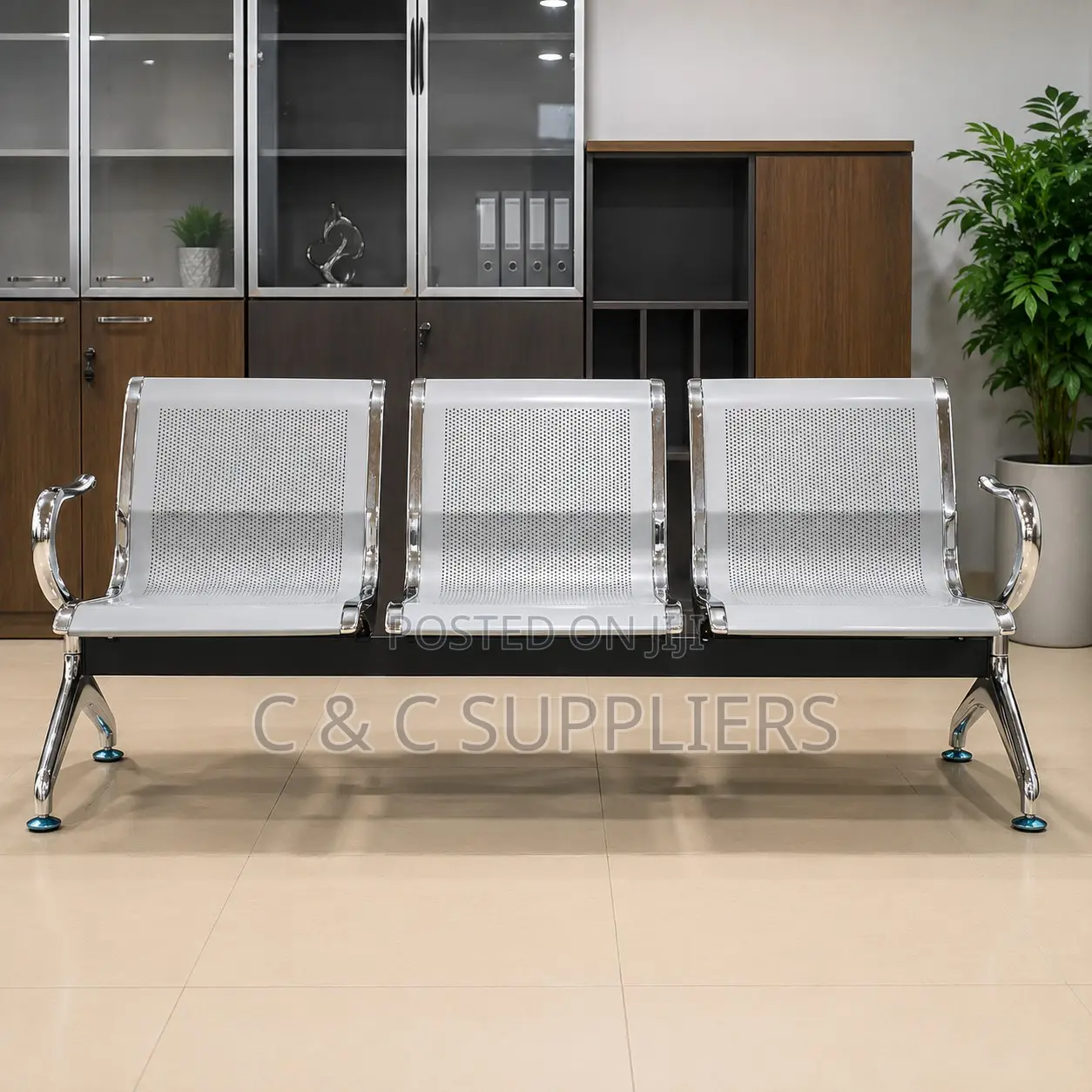 3-Seater Metallic Waiting Bench With Armrest