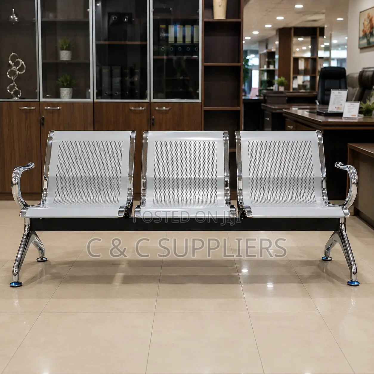 3-Seater Metallic Waiting Bench With Armrest