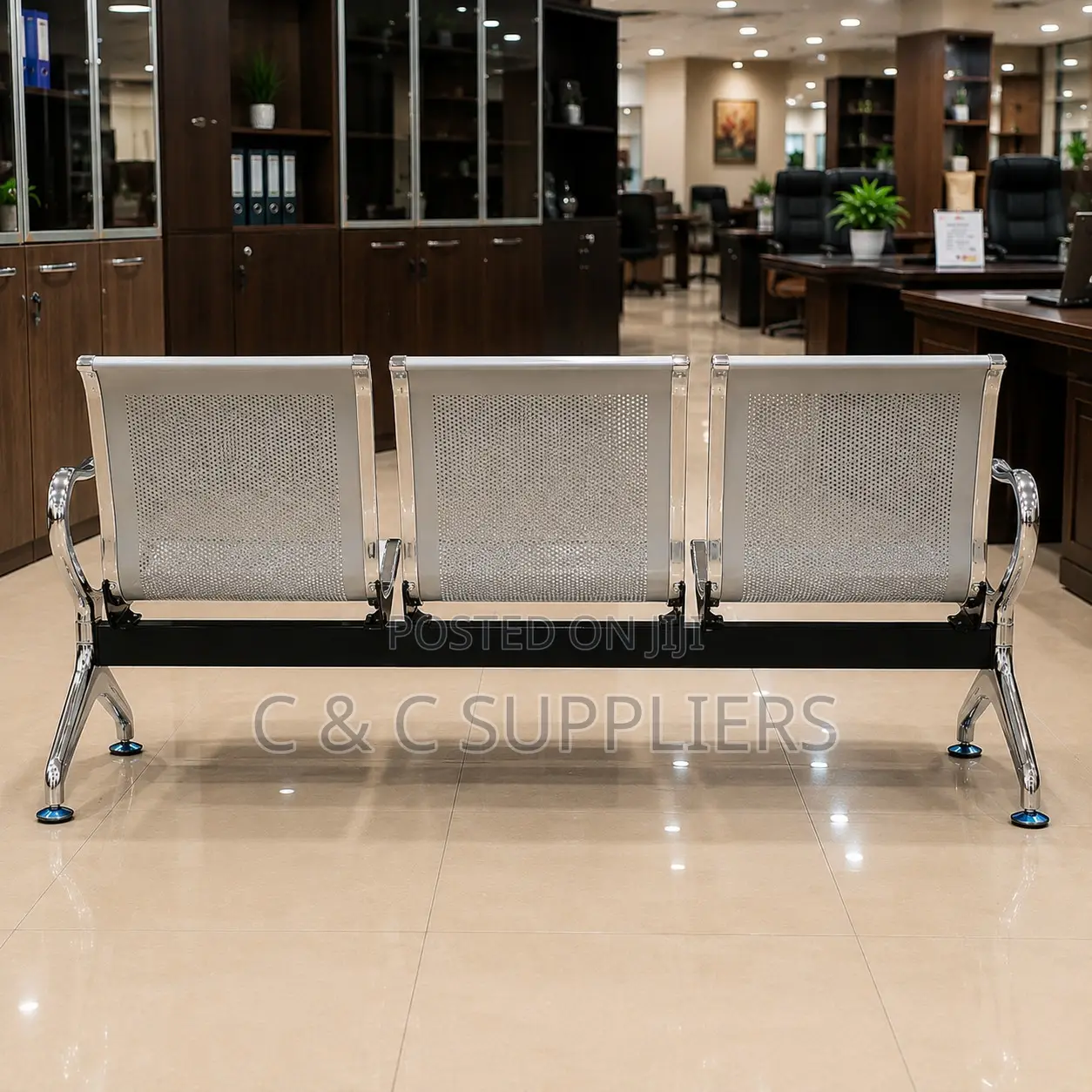 3-Seater Metallic Waiting Bench With Armrest