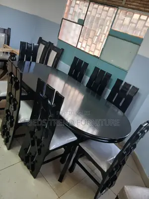 8 Seater Dining Set – Oval Black Wooden Table
