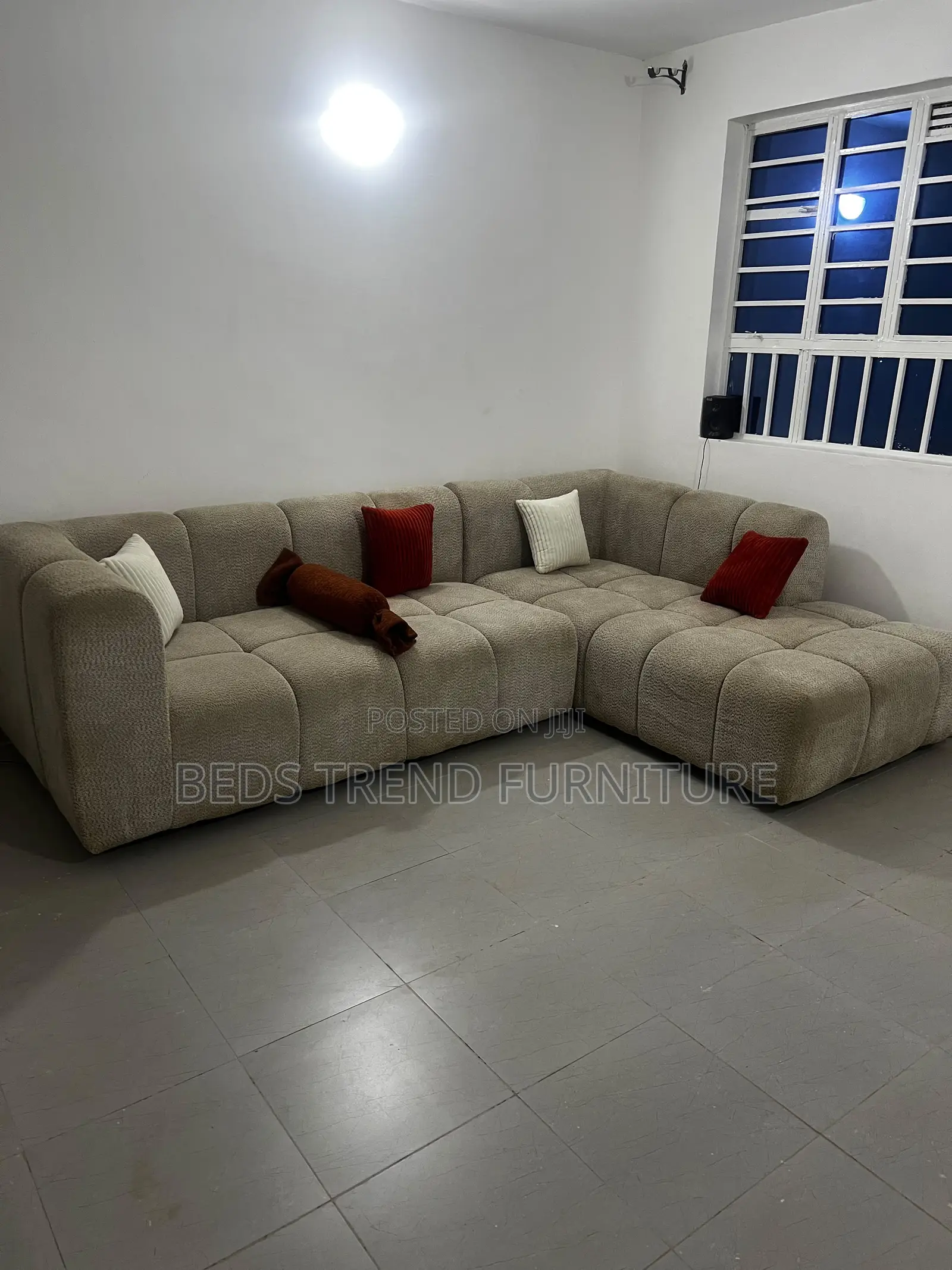 6 Seater L Seat – Bubble Design Beige Upholstery