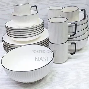 White Ceramic Mugs With Chevron Pattern