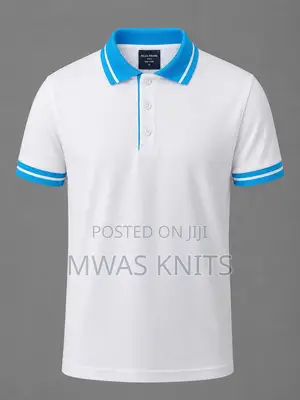 White Collar Cyan Polo T Shirt Fashion Cotton