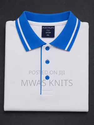 White Collar Cyan Polo T Shirt Fashion Cotton