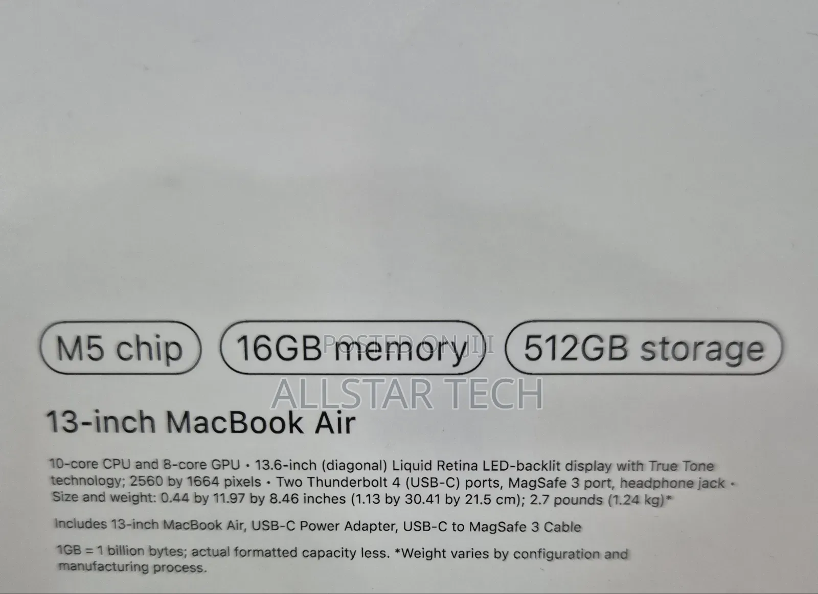 New Laptop Apple MacBook Air 2026 M5 16GB Apple M5 SSD 512GB