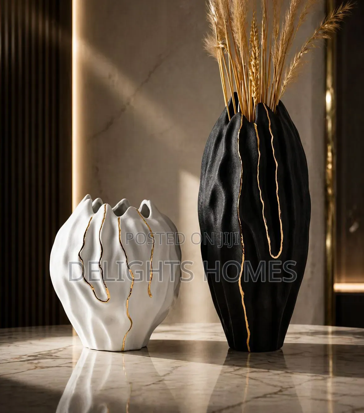 Gold Black Tall Vase Set (2pcs)_ex