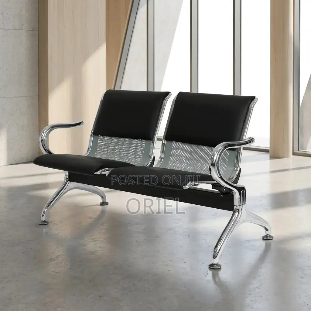Office Bench 2-Seater Leather Padded Office Reception Waiting Bench
