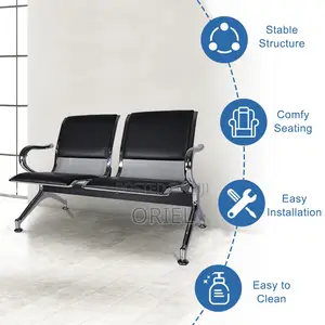 Office Bench 2-Seater Leather Padded Office Reception Waiting Bench