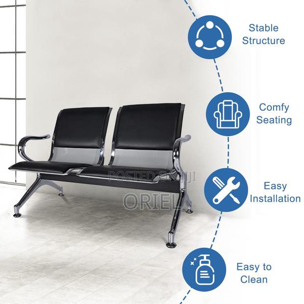 Office Bench 2-Seater Leather Padded Office Reception Waiting Bench - thumbnail 4