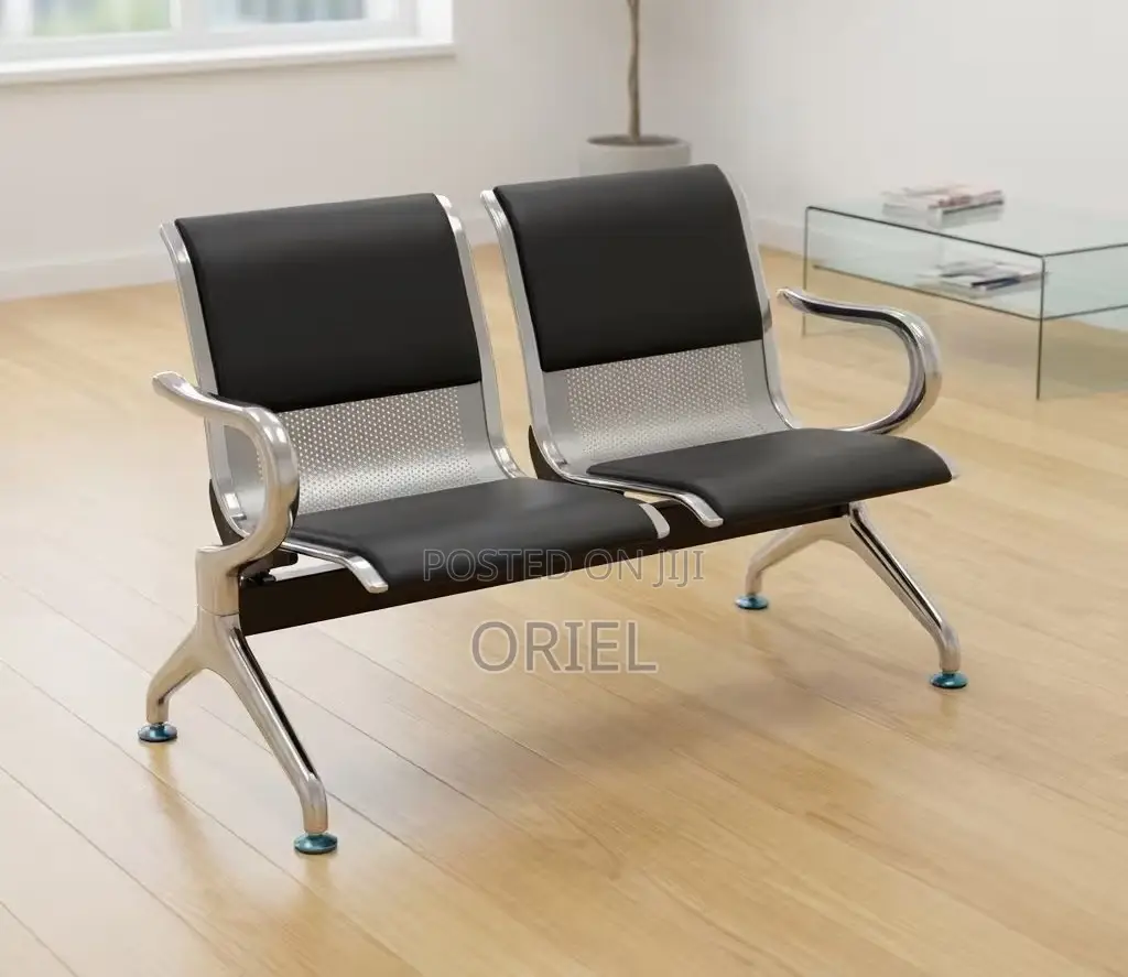Office Bench 2-Seater Leather Padded Office Reception Waiting Bench