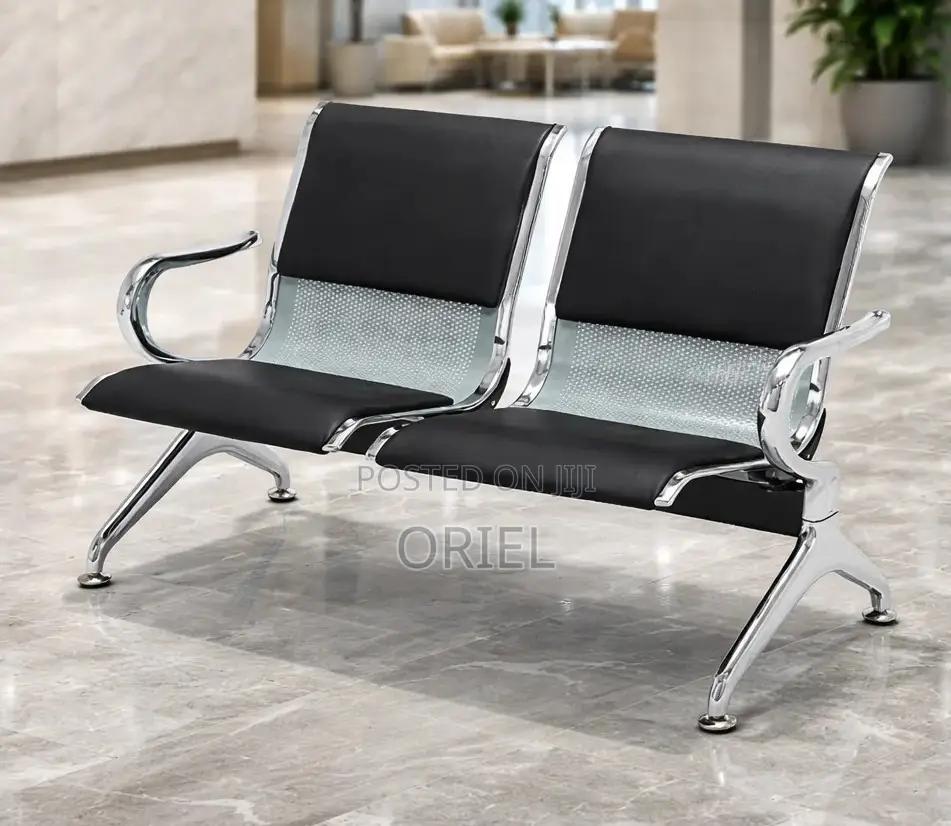 Office Bench 2-Seater Leather Padded Office Reception Waiting Bench