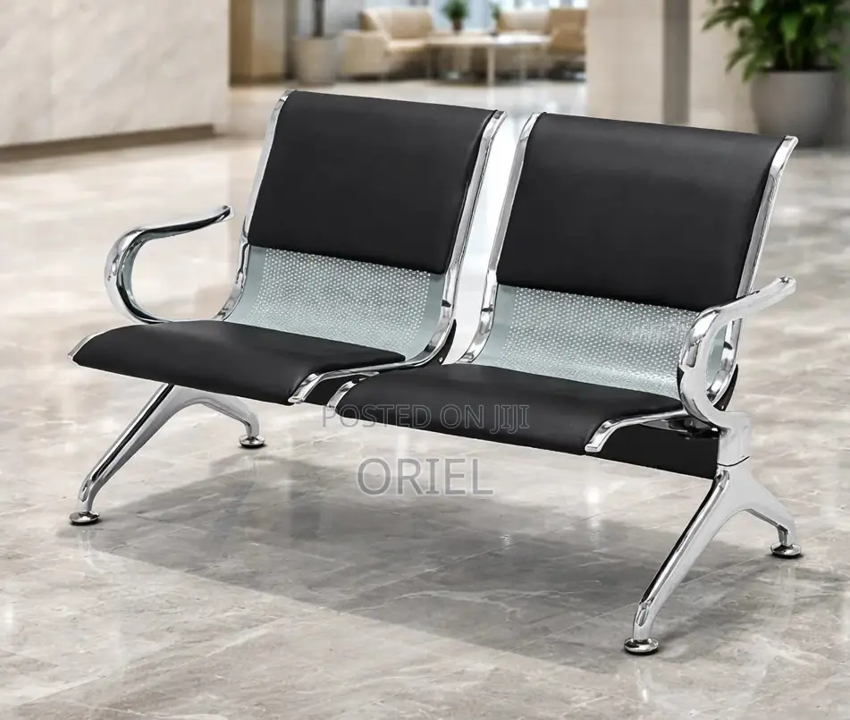 Office Bench 2-Seater Leather Padded Office Reception Waiting Bench
