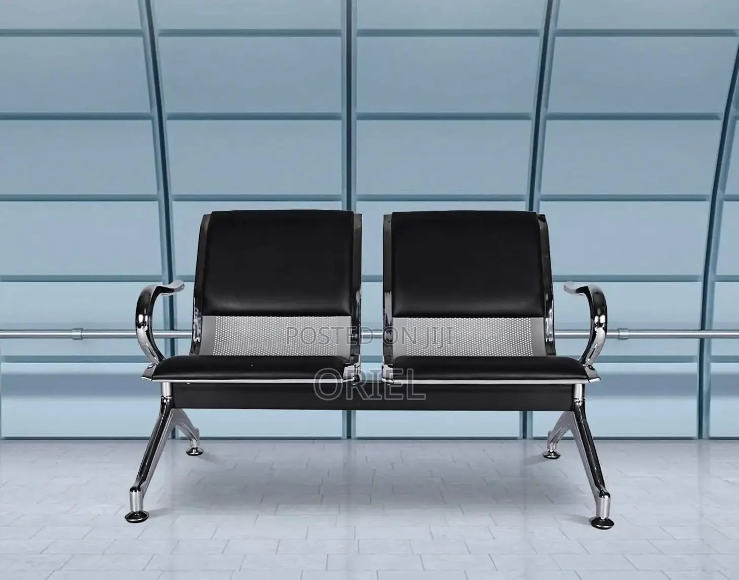 Office Bench 2-Seater Leather Padded Office Reception Waiting Bench