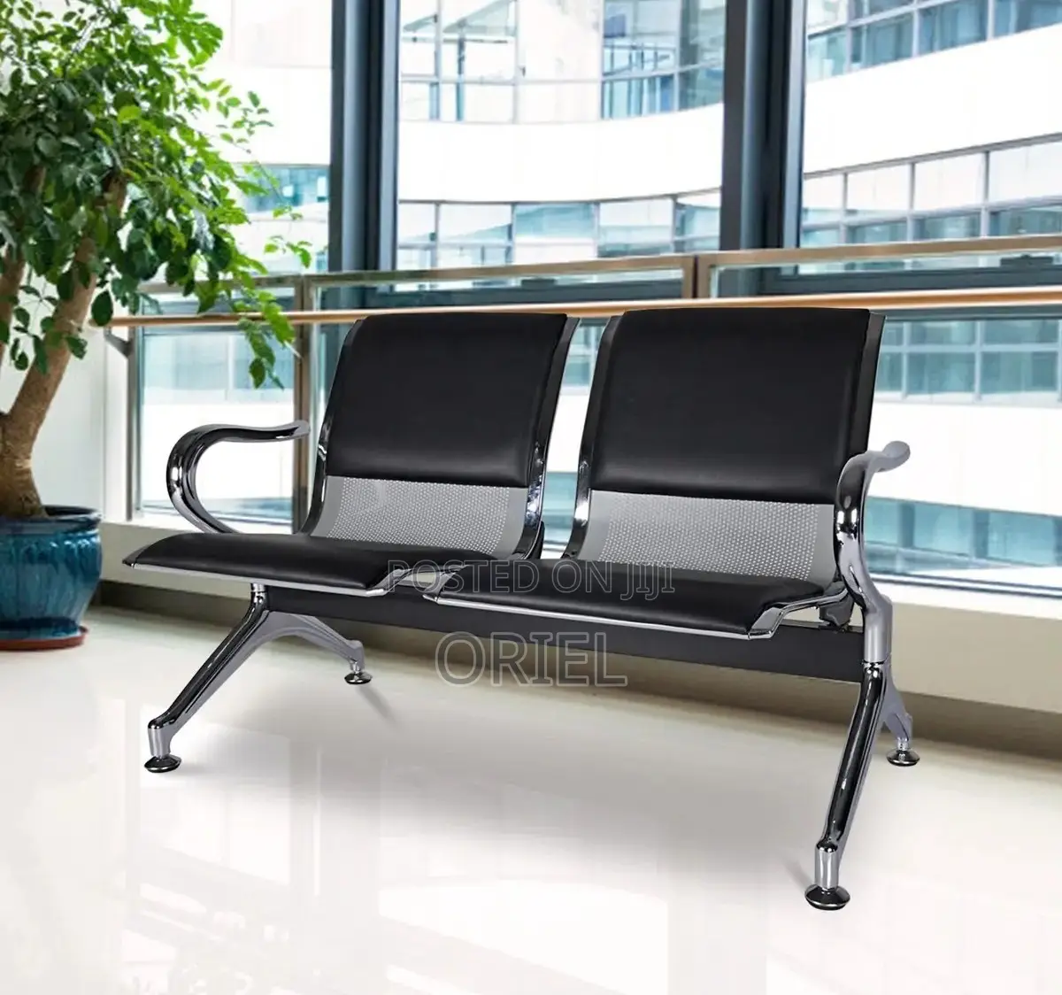 Office Bench 2-Seater Leather Padded Office Reception Waiting Bench