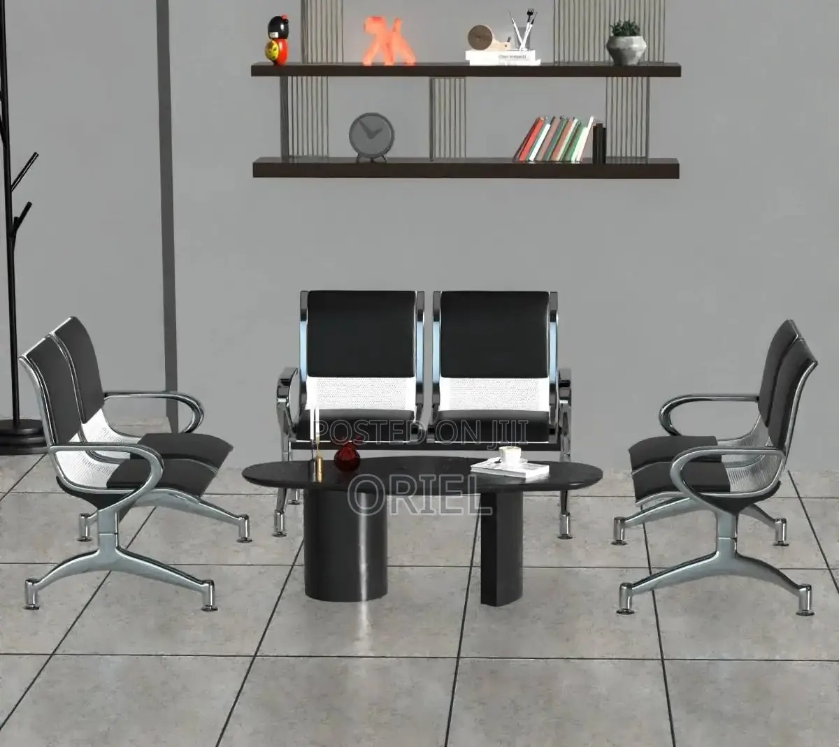 Office Bench 2-Seater Leather Padded Office Reception Waiting Bench