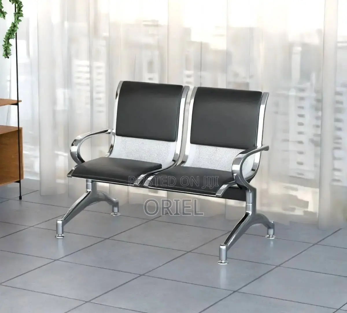 Office Bench 2-Seater Leather Padded Office Reception Waiting Bench