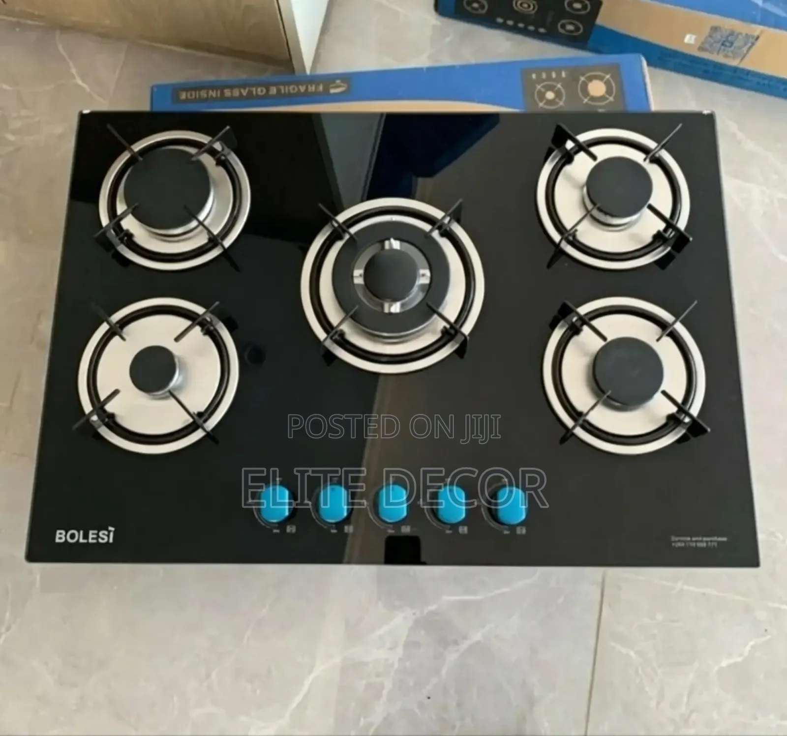 Bolesi Inbuilt 5 Burner Full Gas Tempered Glass Cooker