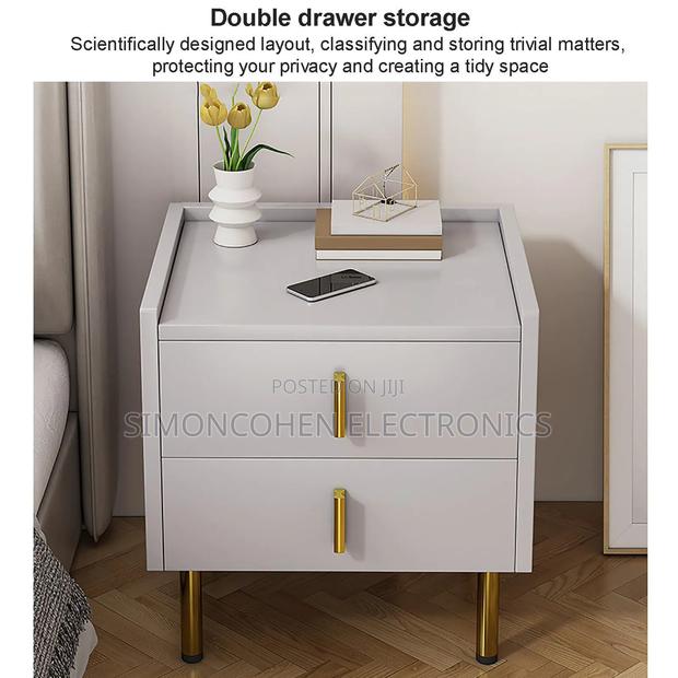 Modern Bedside Nightstand With 2 Drawers and Metallic Legs