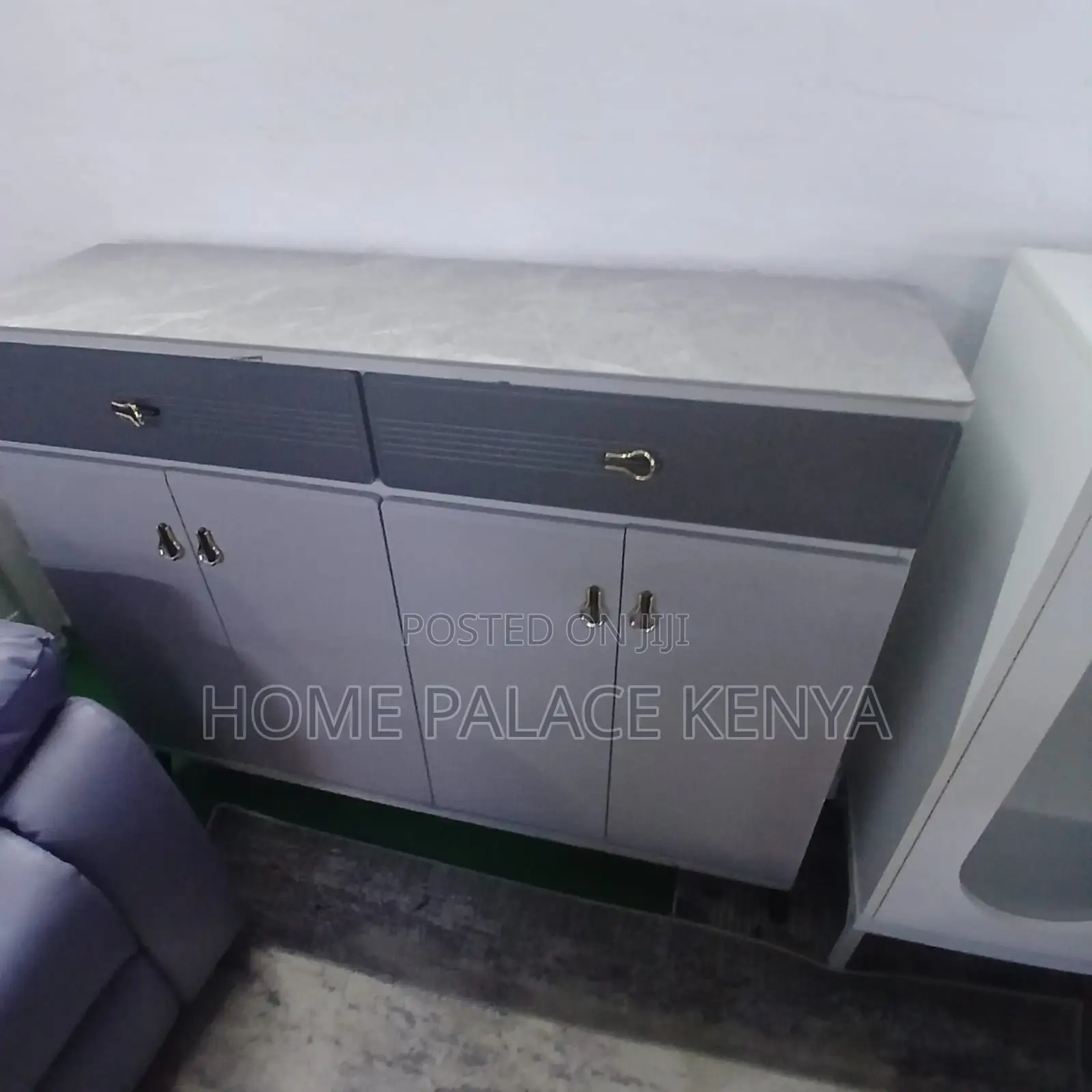Home Console: Glossy 4 Door Two Toned Buffet Cabinet With Grey