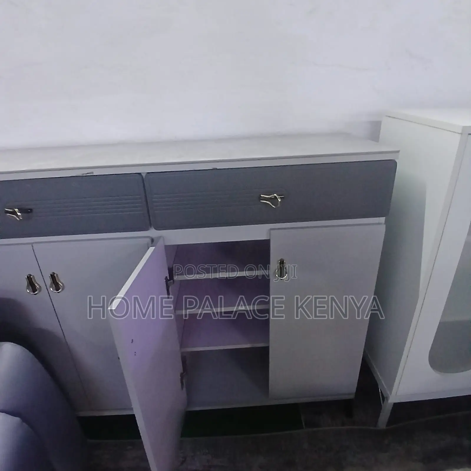 Home Console: Glossy 4 Door Two Toned Buffet Cabinet With Grey