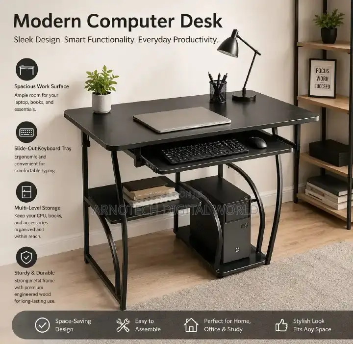 Computer Desk With Shelves, Wooden Office Desk With Storage Shelf