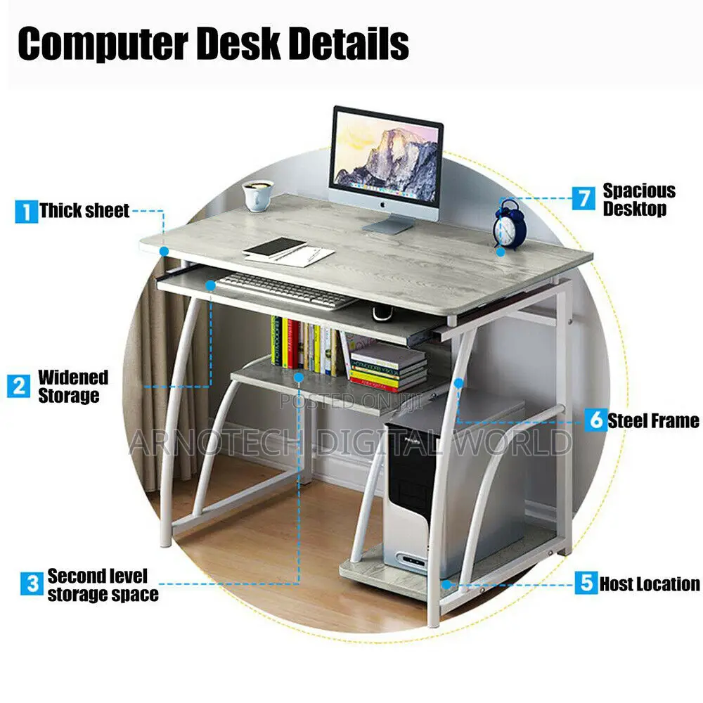 Computer Desk With Shelves, Wooden Office Desk With Storage Shelf