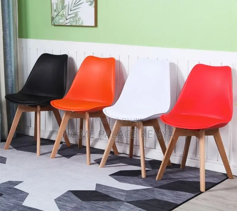 Dining Chair: Soft Cushion Plastic Chair With Wooden Legs