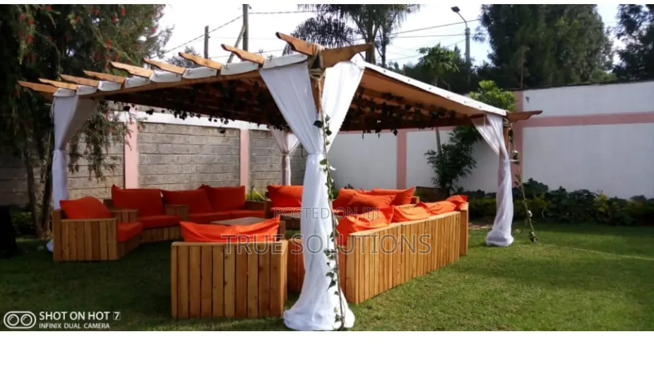 White and Brown Wooden Pergola Tents for Hire