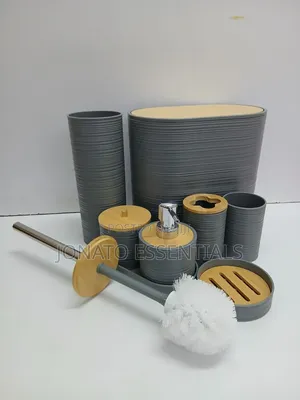 Modern 8-Piece Bathroom Accessory Set - Elegant Bamboo Design