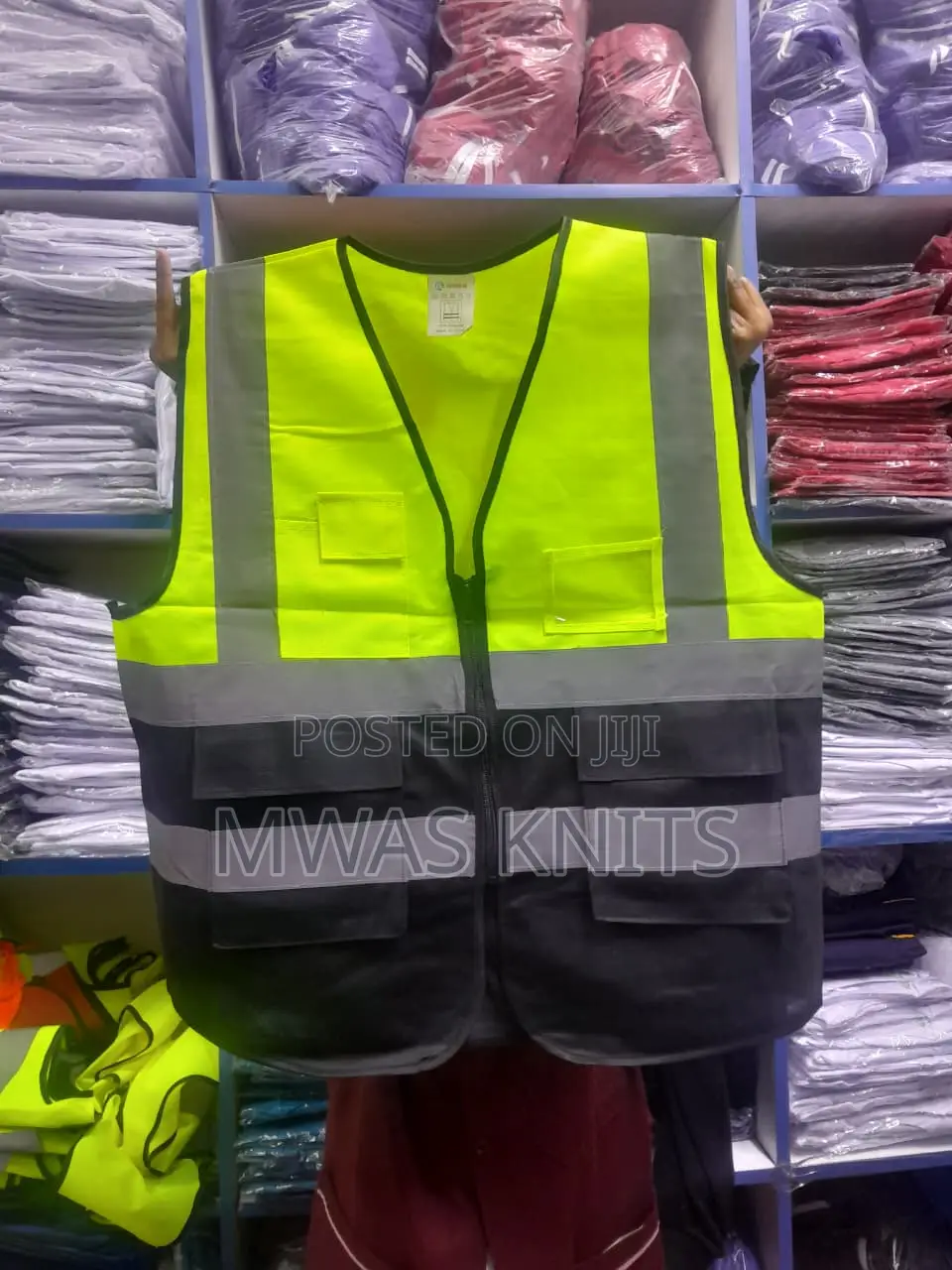 Lime Green Black Reflector With Zip And Pocket