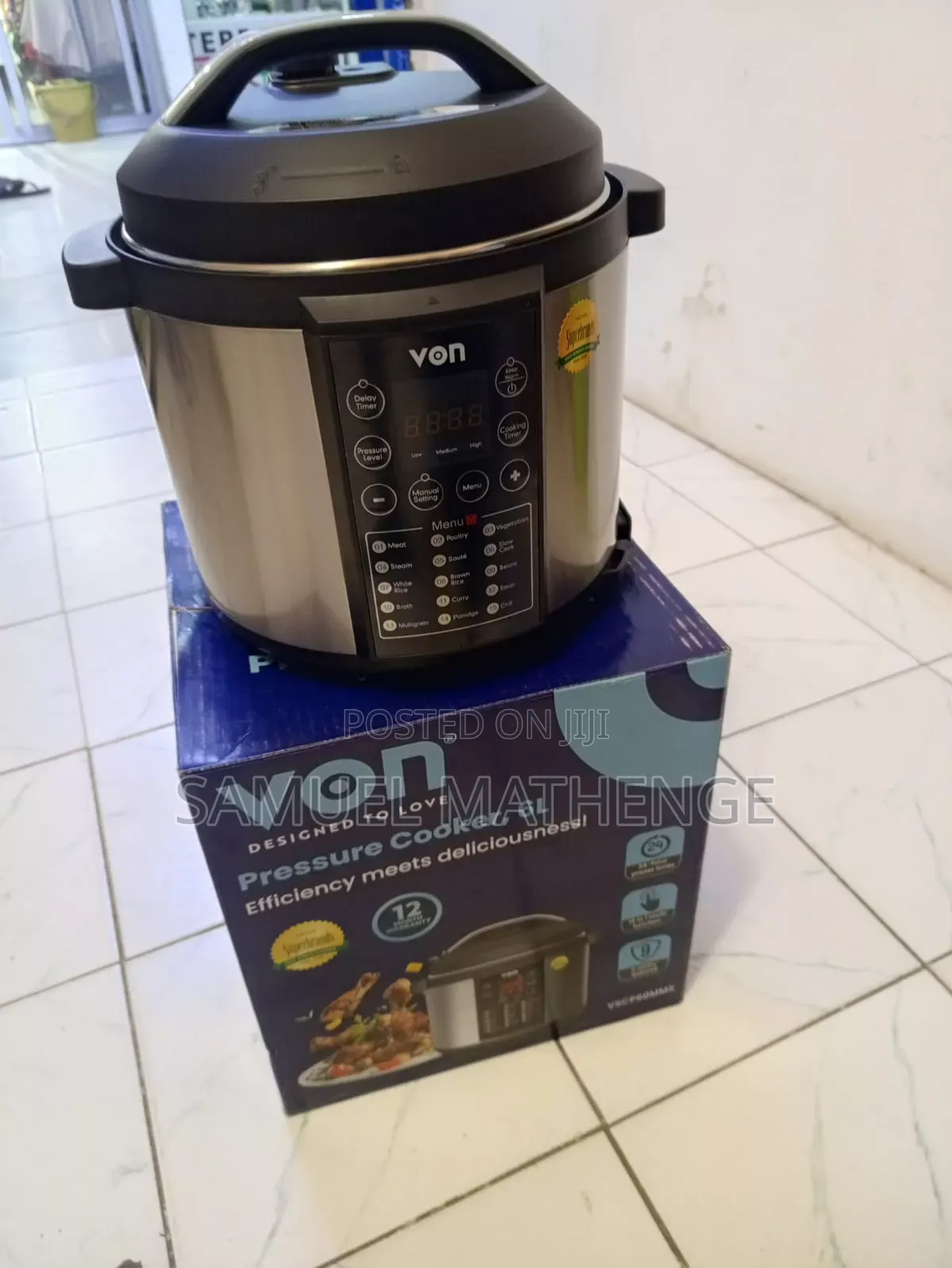 Von 6l Digital Electric Pressure Cooker Preset Programs, Stainless