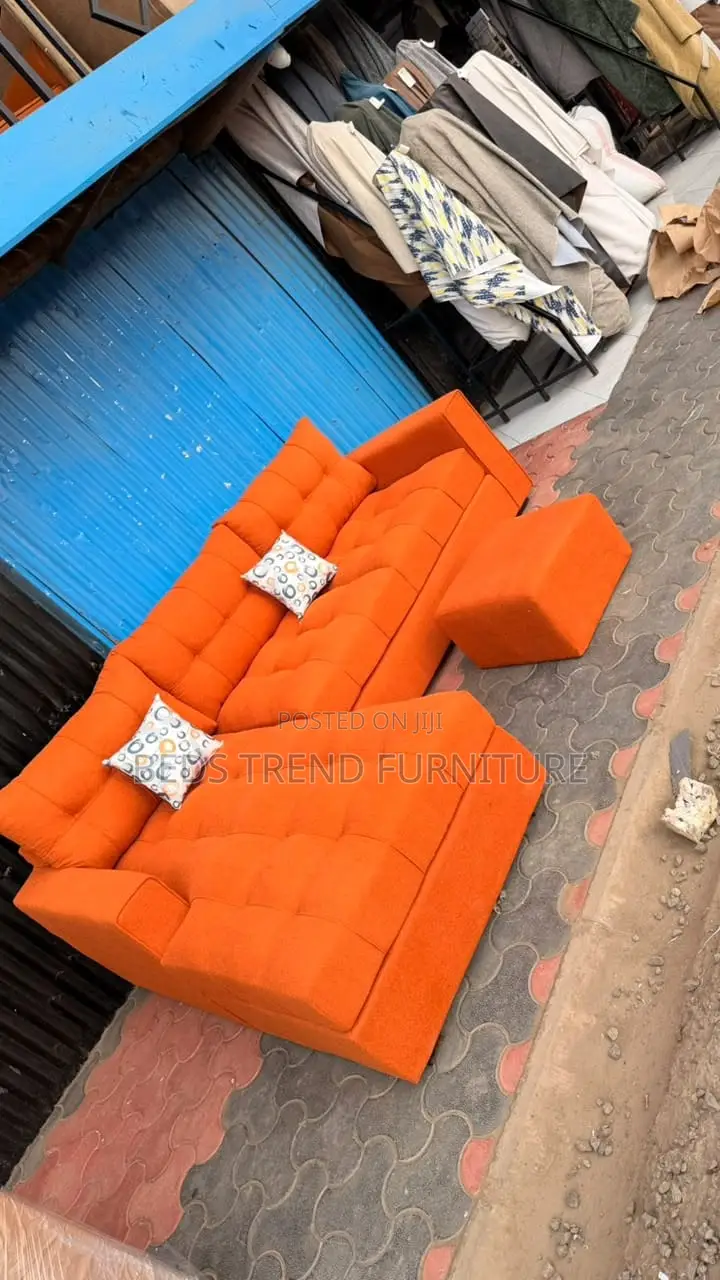 6 Seater L Seat – Orange Tufted Design With Footrest