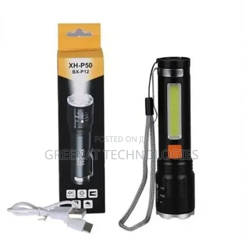 Flashlight Rechargeable Xh-p50 Zooming Light Torch Has Red Warning