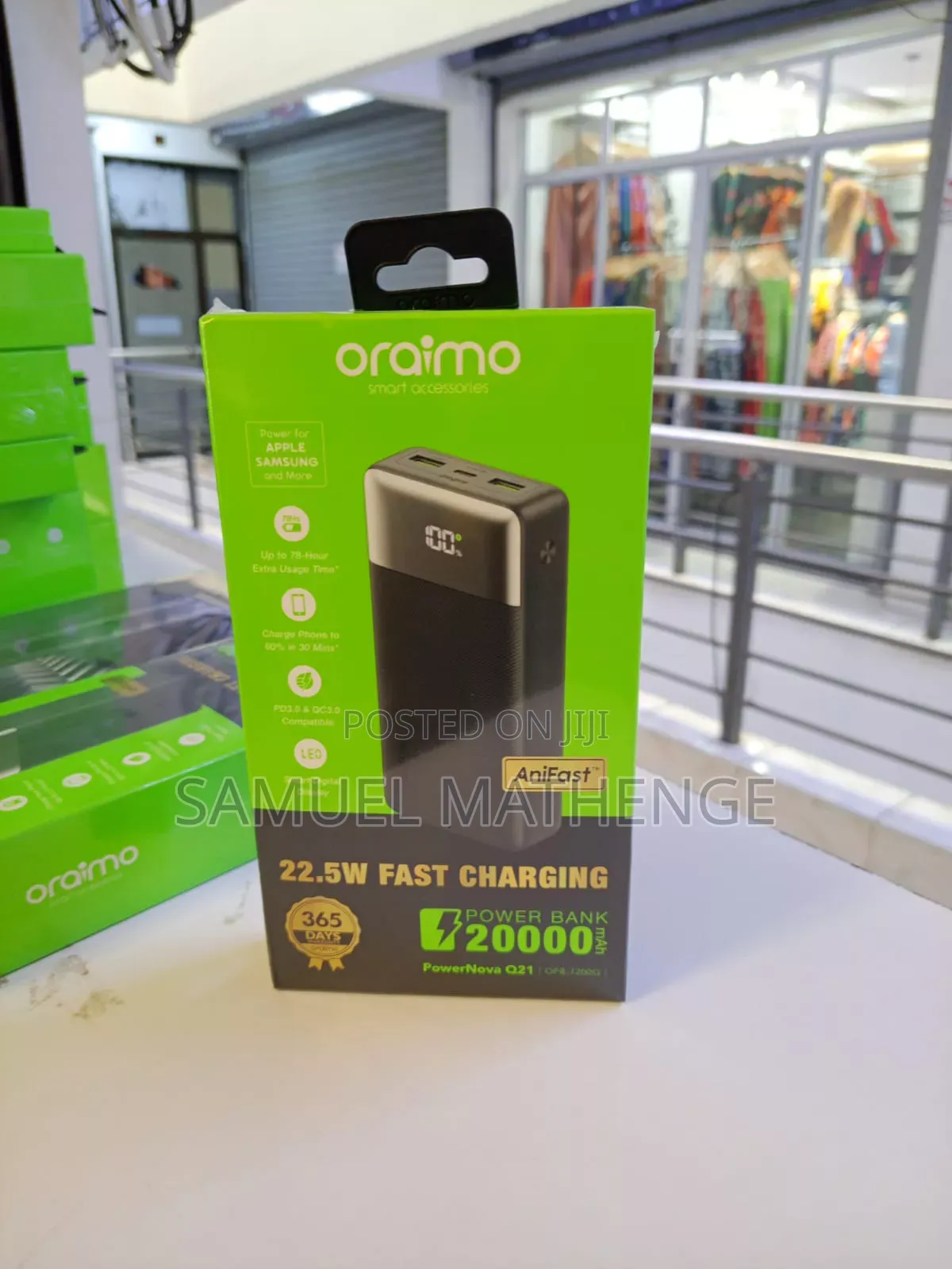 Oraimo Anifast 20000mah Power Bank 22.5w –Fast Charger for Smartphon