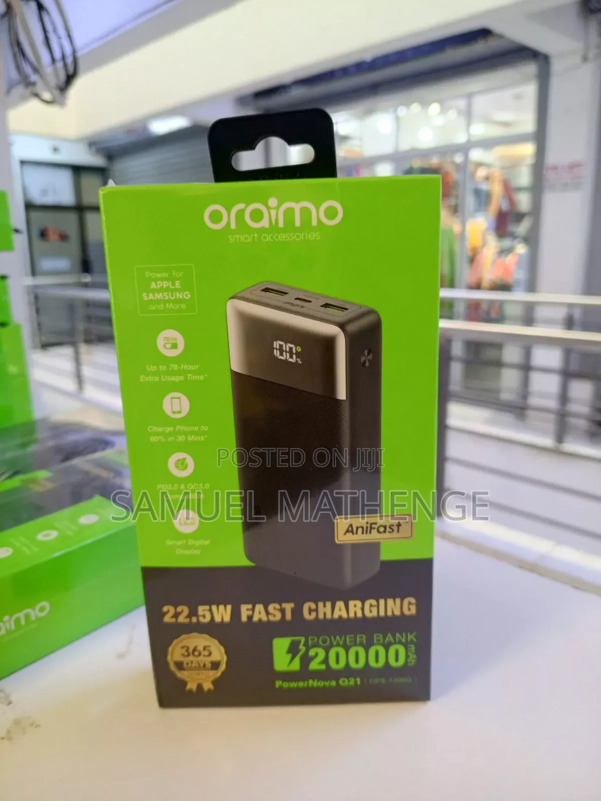 Oraimo Anifast 20000mah Power Bank 22.5w –Fast Charger for Smartphon
