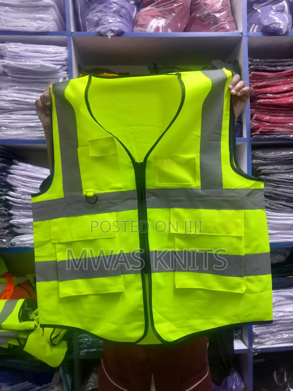 Lime Green Plain Reflector Zip And Pocket