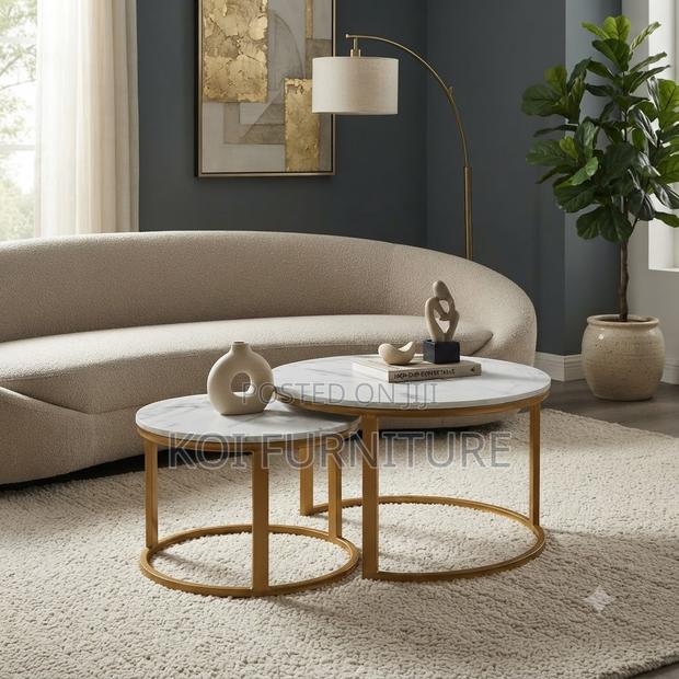 Coffee Table; Brown-Made Home Office Marble Coffee Table - thumbnail 4