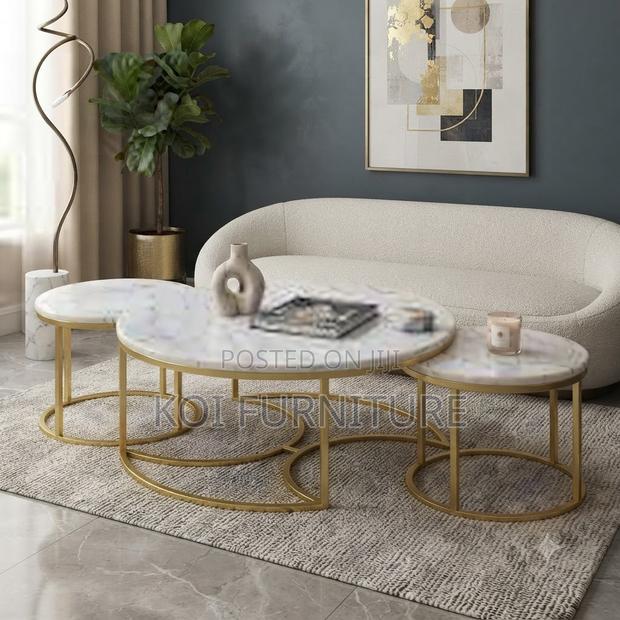 Coffee Table; Brown-Made Home Office Marble Coffee Table - thumbnail 5