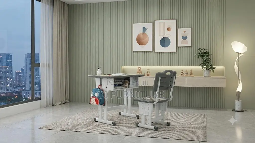 Home Desk; Adjustable Brown-Gray School Learning Desk