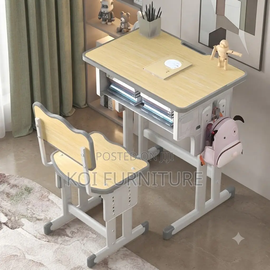 Home Desk; Adjustable Brown-Gray School Learning Desk