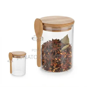 500ml Glass Storage Jar With Wooden Lid Spoon - Kitchen Organizer