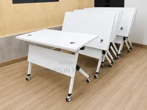 Foldable Mobile Office Training Table With Wheels – White