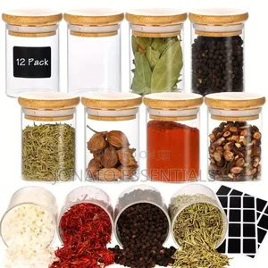 12pcs Glass Storage Jars With Bamboo Lids - Airtight Pantry Organizers