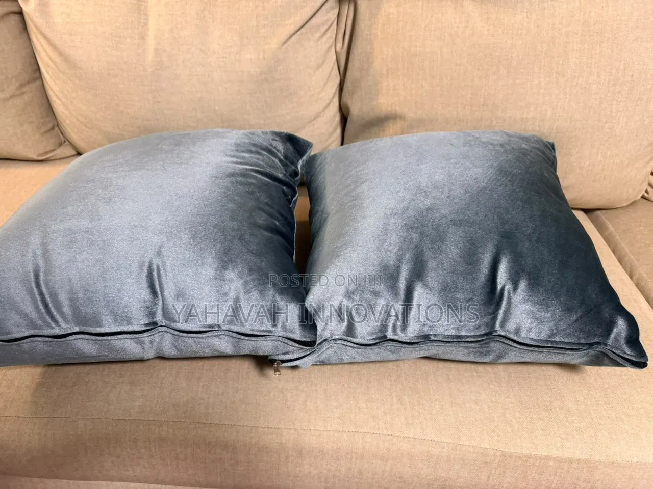 Plush Grey Velvet Throw Pillows, Pair With Inserts (Karen)