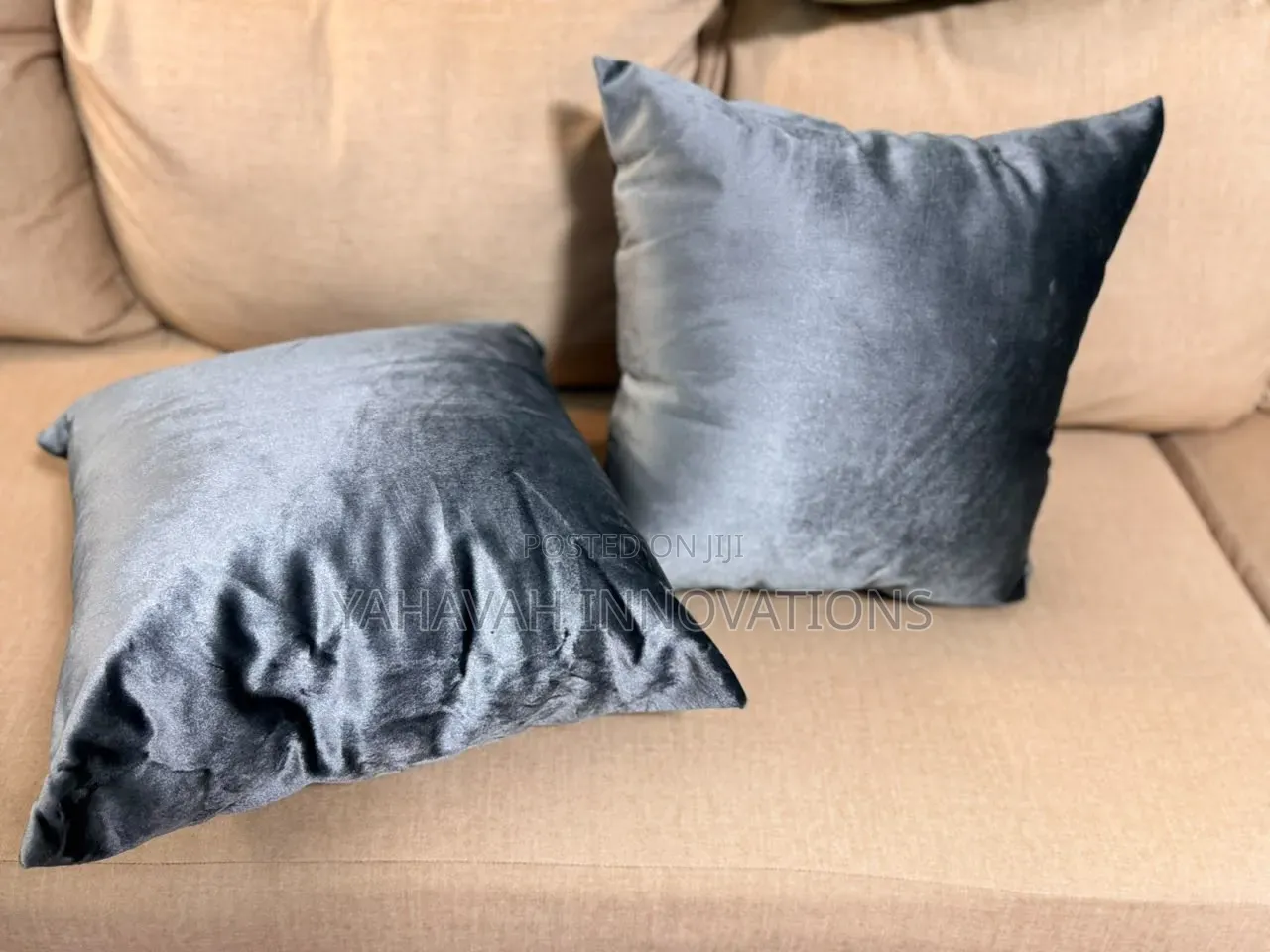 Plush Grey Velvet Throw Pillows, Pair With Inserts (Karen)
