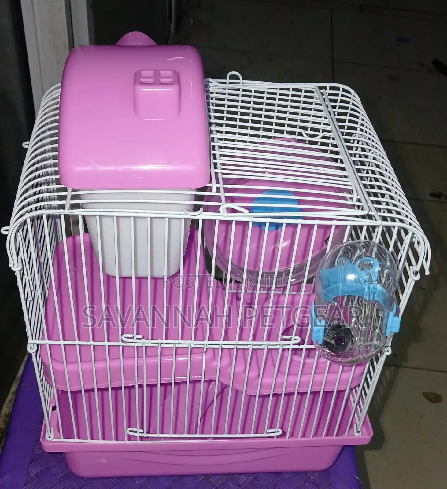 Pink and White Double-Layer Hamster Cage