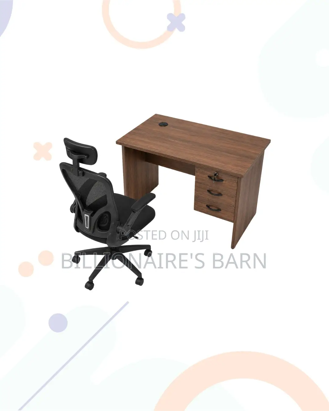 1m Desk and Black Flip-Up Arms Ergonomic Chair for Home Office