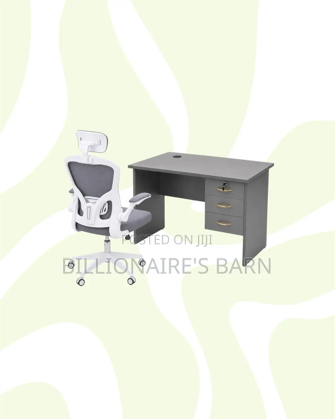1m Desk and White Flip-Up Arms Ergonomic Chair for Daily Productivity
