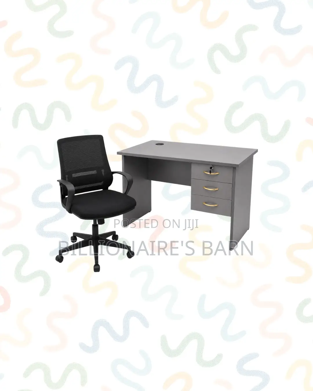 Practical 1m Desk and Black Mid-Back Ergonomic Chair for Home Office