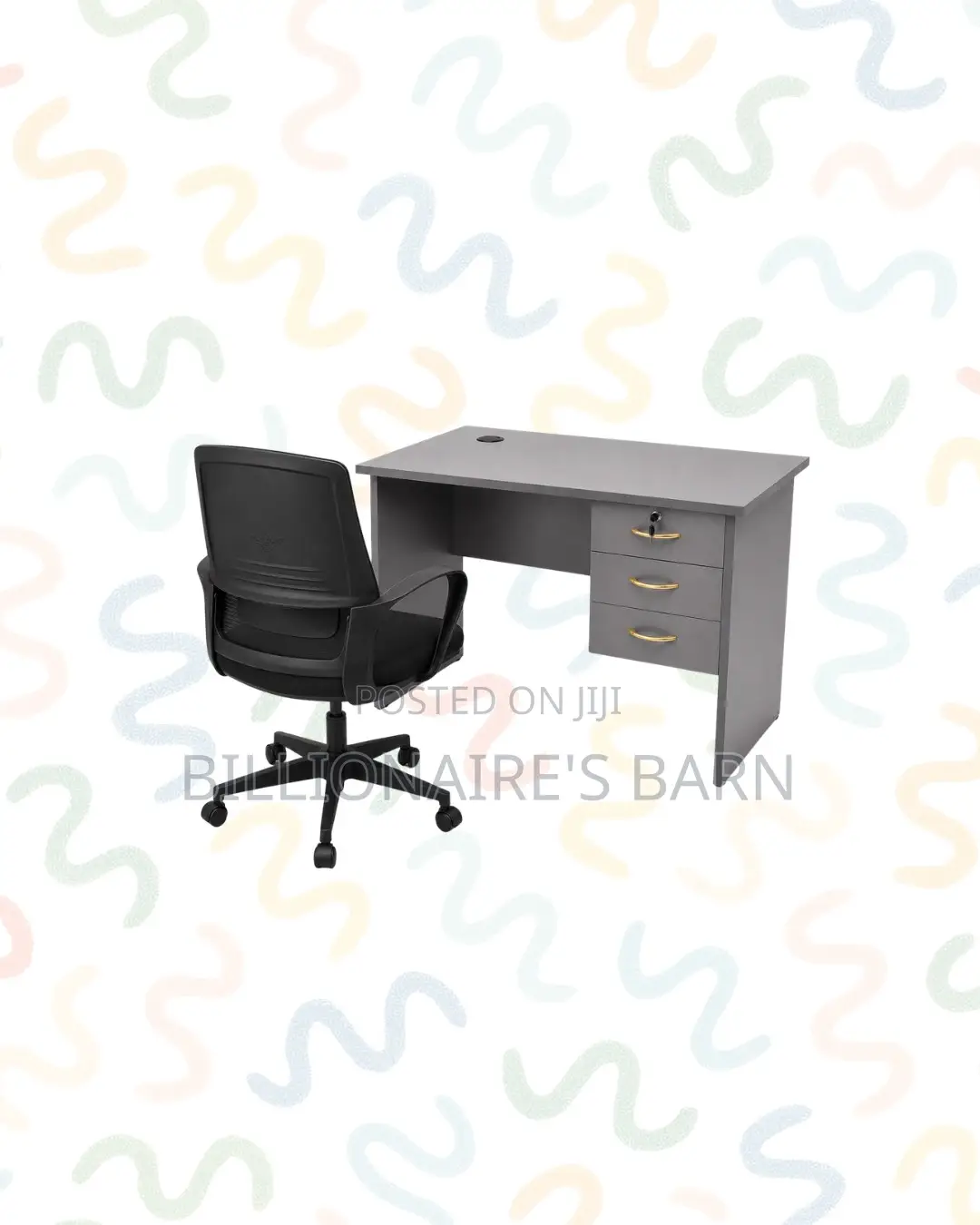 Practical 1m Desk and Black Mid-Back Ergonomic Chair for Home Office